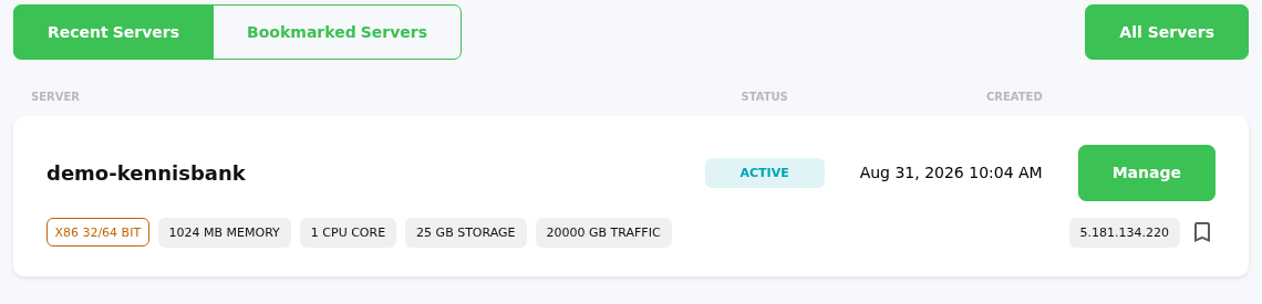 Choose the VPS and click Manage