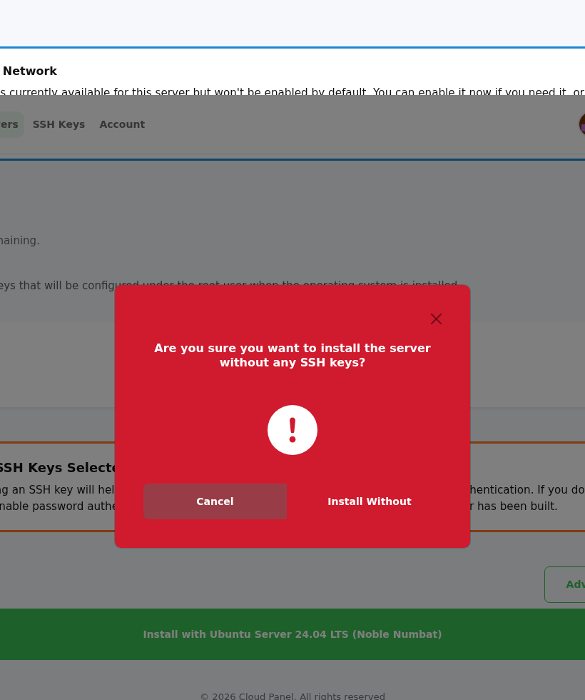 Confirm installation without an SSH key