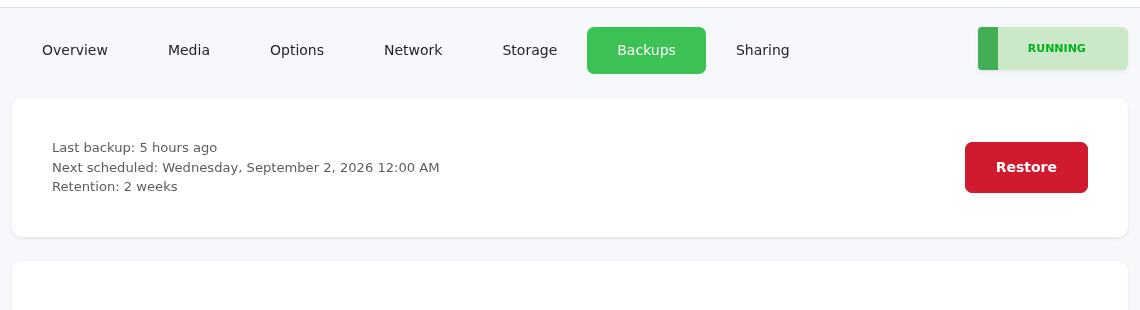 Backups tab in the VPS panel